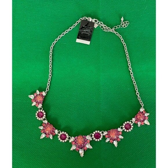 INC International Concept Silver-Tone Pink Stone Cluster Statement Necklace - Picture 2 of 4